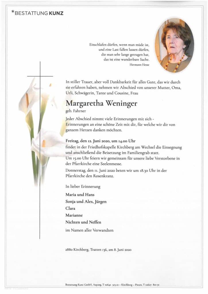 Margaretha Weninger (85)